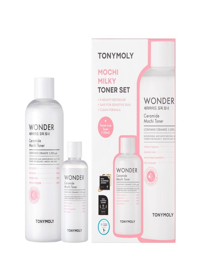 TONYMOLY Mochi Milky Toner Set – Hydrating Korean Toner with Ceramide, Cica, Panthenol & Hyaluronic Acid – Strengthens Skin Barrier, Soothes & Moisturizes – 500ml + 100ml Travel Size Duo - Image 1